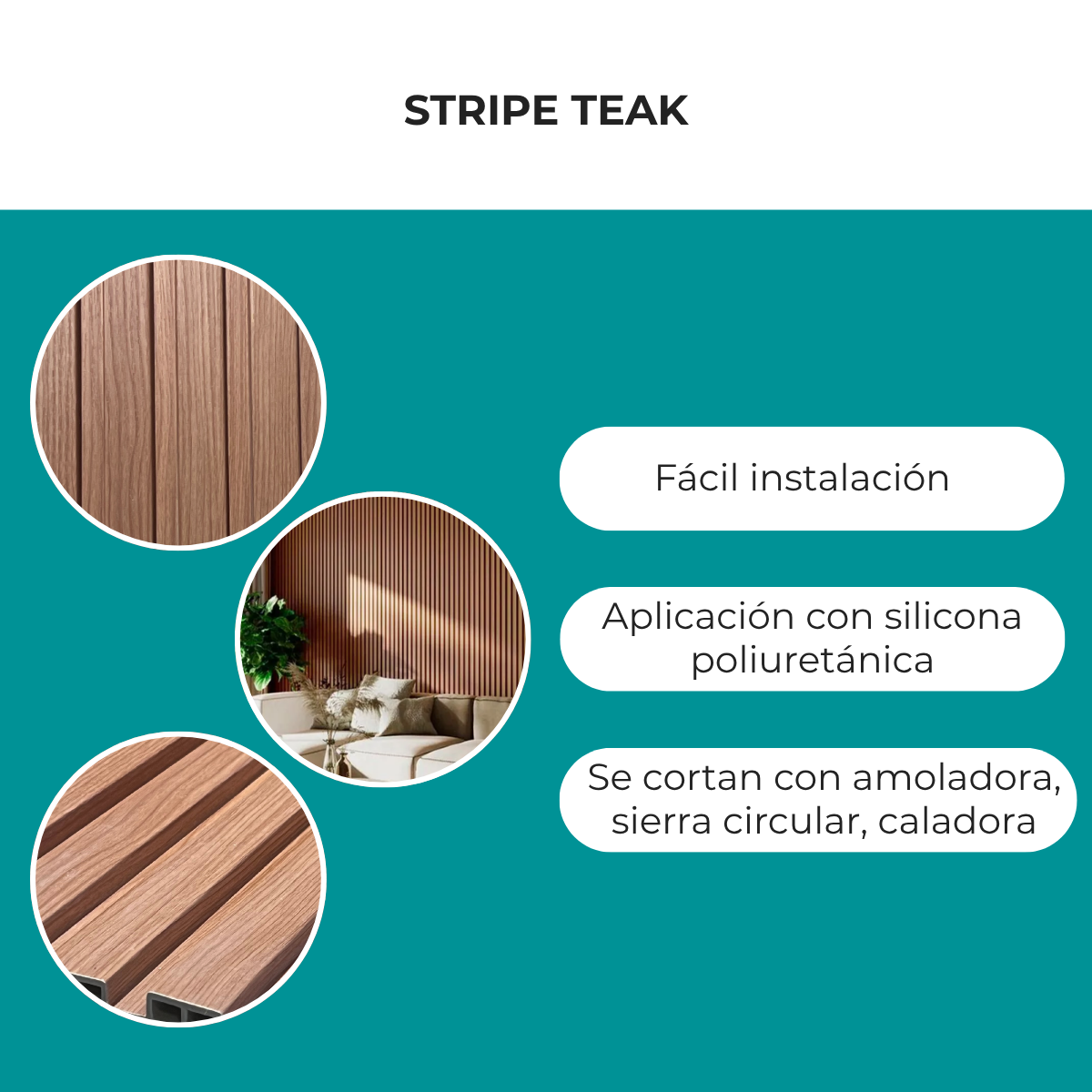 Revestimiento Wpc Panel vinílico Encastrable Color Teca - Imagen 6