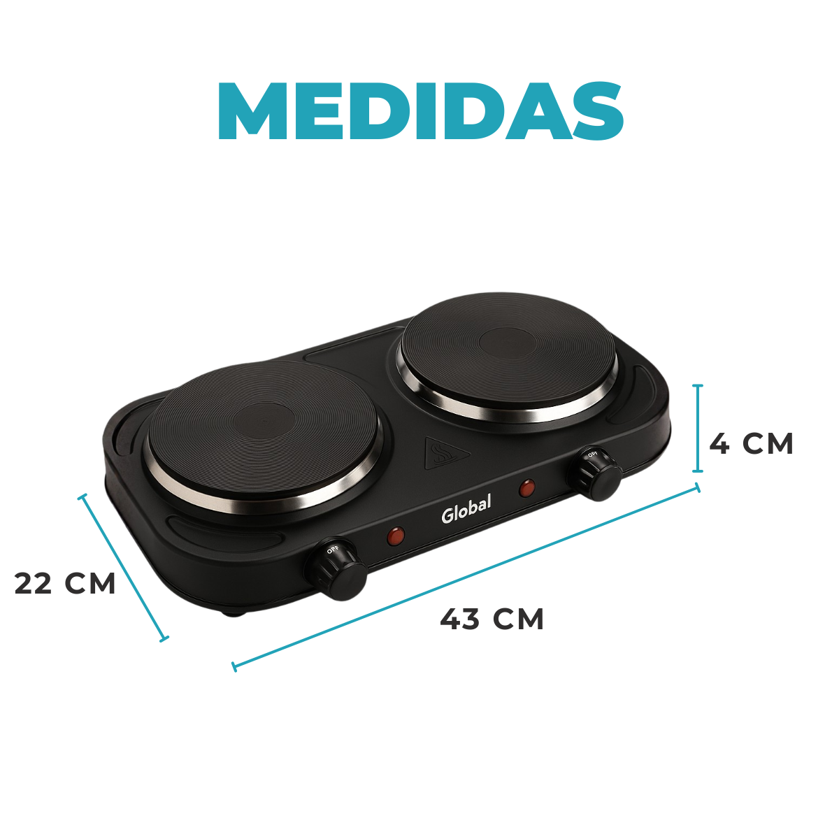 Anafe Eléctrico de Metal 2 Hornallas Potencia 1000+1000W - Imagen 6