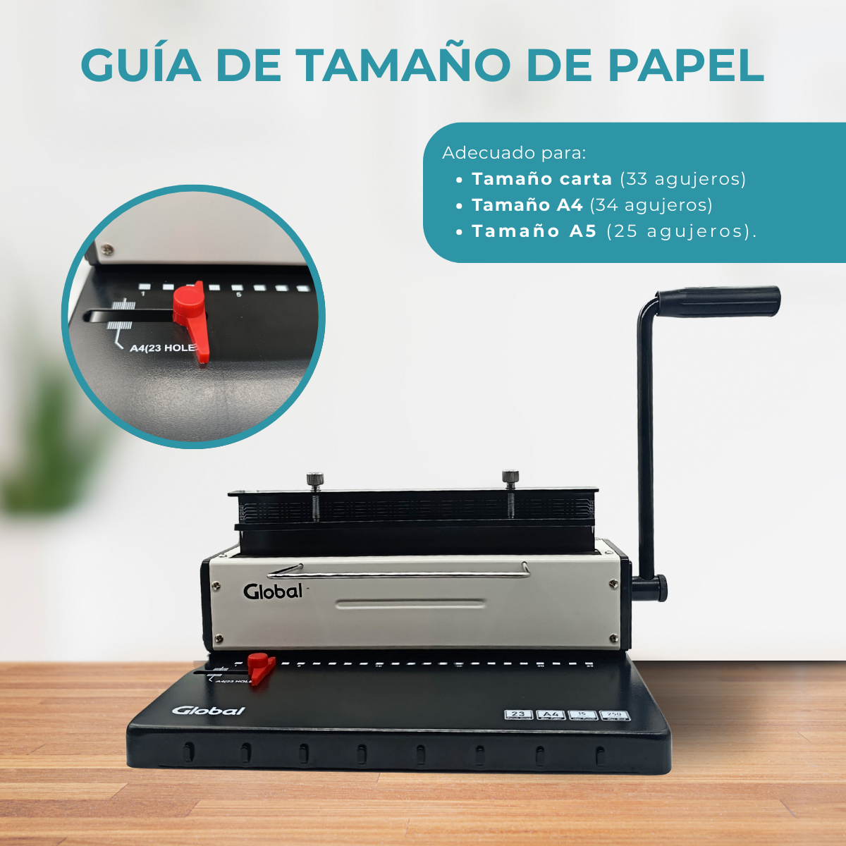 Espiraladora Anilladora Encuadernadora Doble Alambre 2:1 Manual A4 Perfora 15 hojas de 80grs - Imagen 6