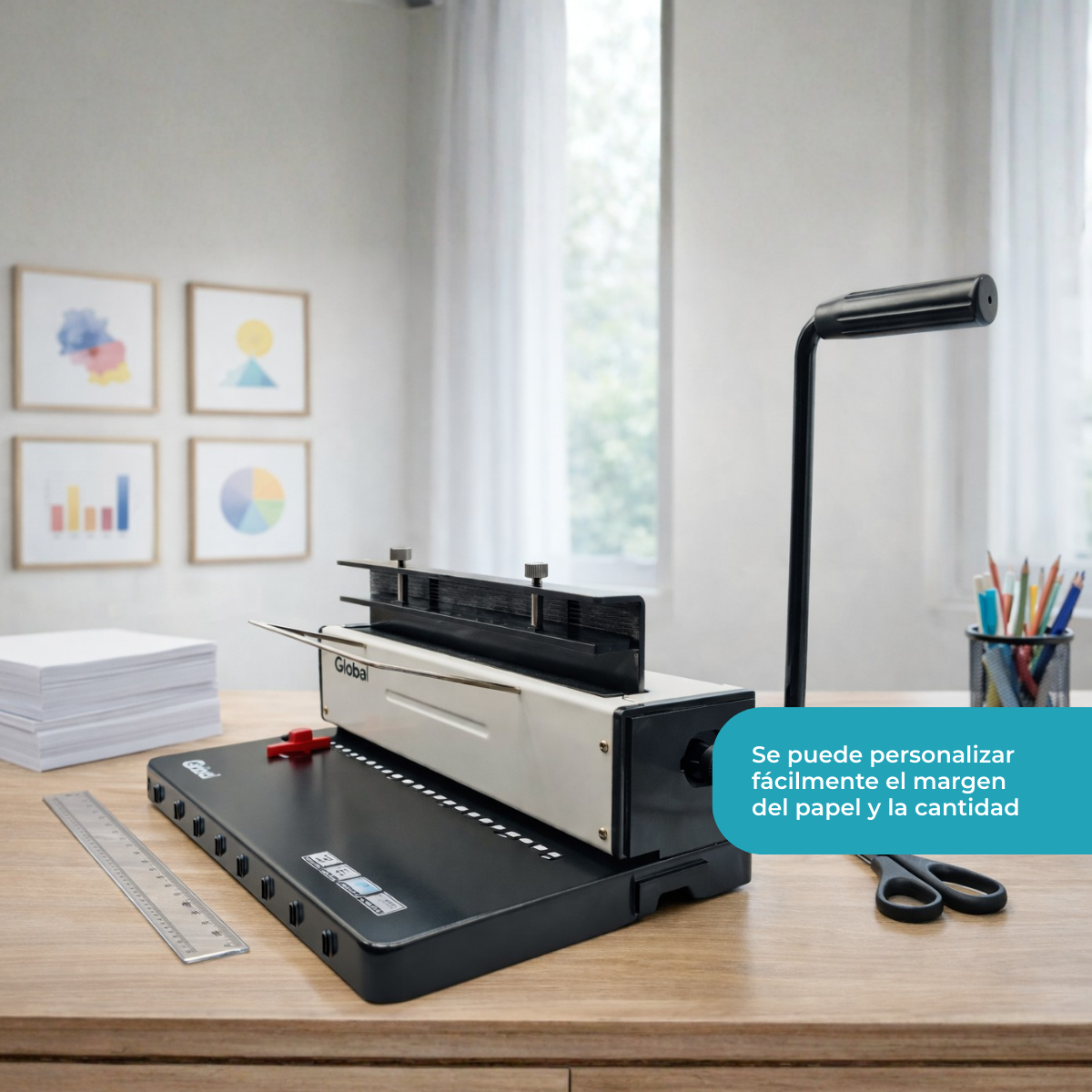 Espiraladora Anilladora Encuadernadora Doble Alambre 2:1 Manual A4 Perfora 15 hojas de 80grs - Imagen 8