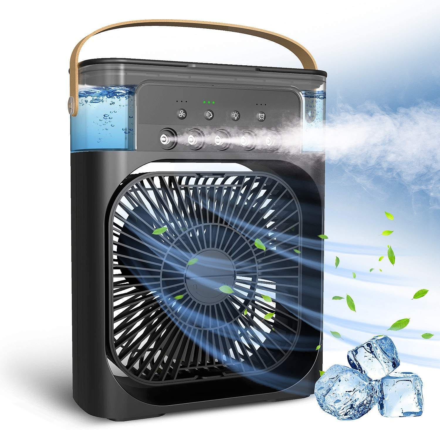 PREVENTA - Ventilador con Rociador de Agua Recargable USB con Luz Led 7 Colores - 3 Velocidades - Tanque 600ml Agua - Temporizador 1-3 Hs - USB Tipo C 5V 2A - Global Electronics (Caja x XX)