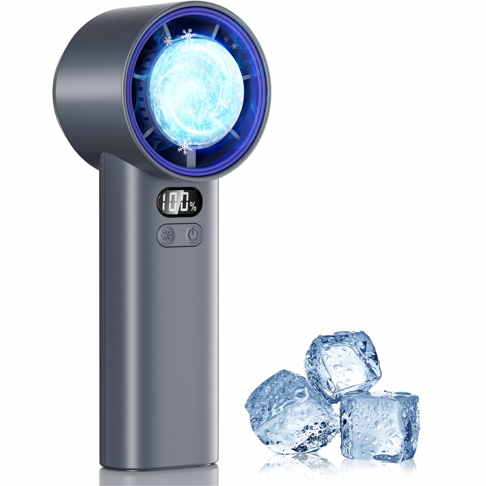 PREVENTA - Ventilador Portátil de Mano USB Recargable para Hielo o Agua Fria - Display Led - Bateria 35000mAh 16hs - Tipo C 5V 5W - Global Electronics (Caja x XX)