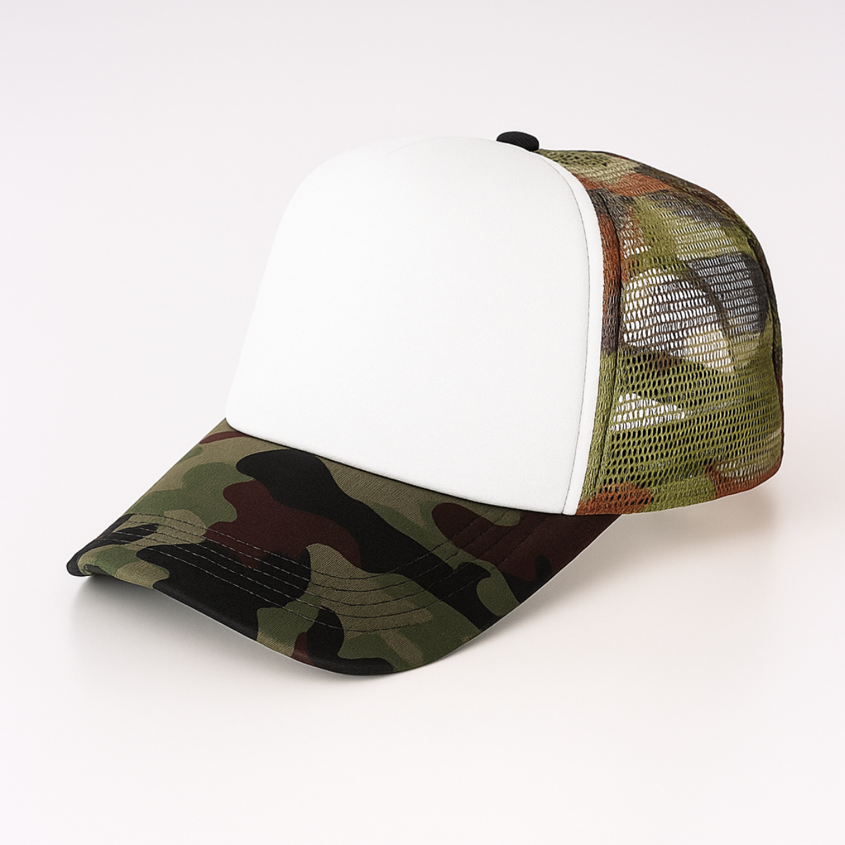 Gorra Sublimable Trucker Camionera con Visera de Polyester Talle Unico Regulable para Sublimado / Bordado / Vinilo / Otros Color Camuflada - Global Electronics (Caja x 300)