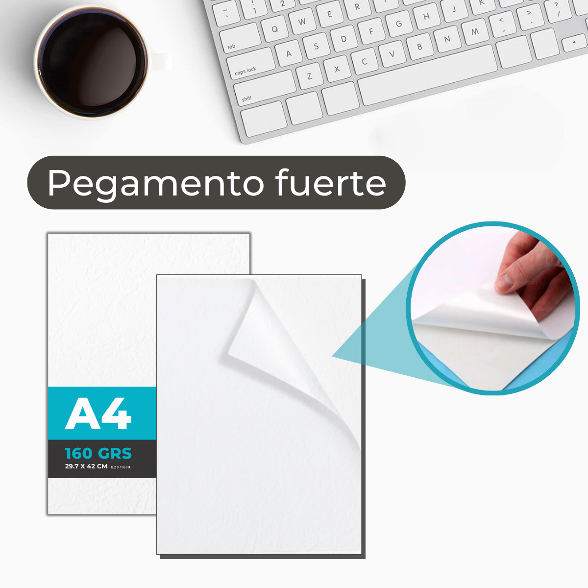 Papel Autoadhesivo Blanco Tipo Cuerina A4 160grs Resma de 20 hojas - Imagen 10