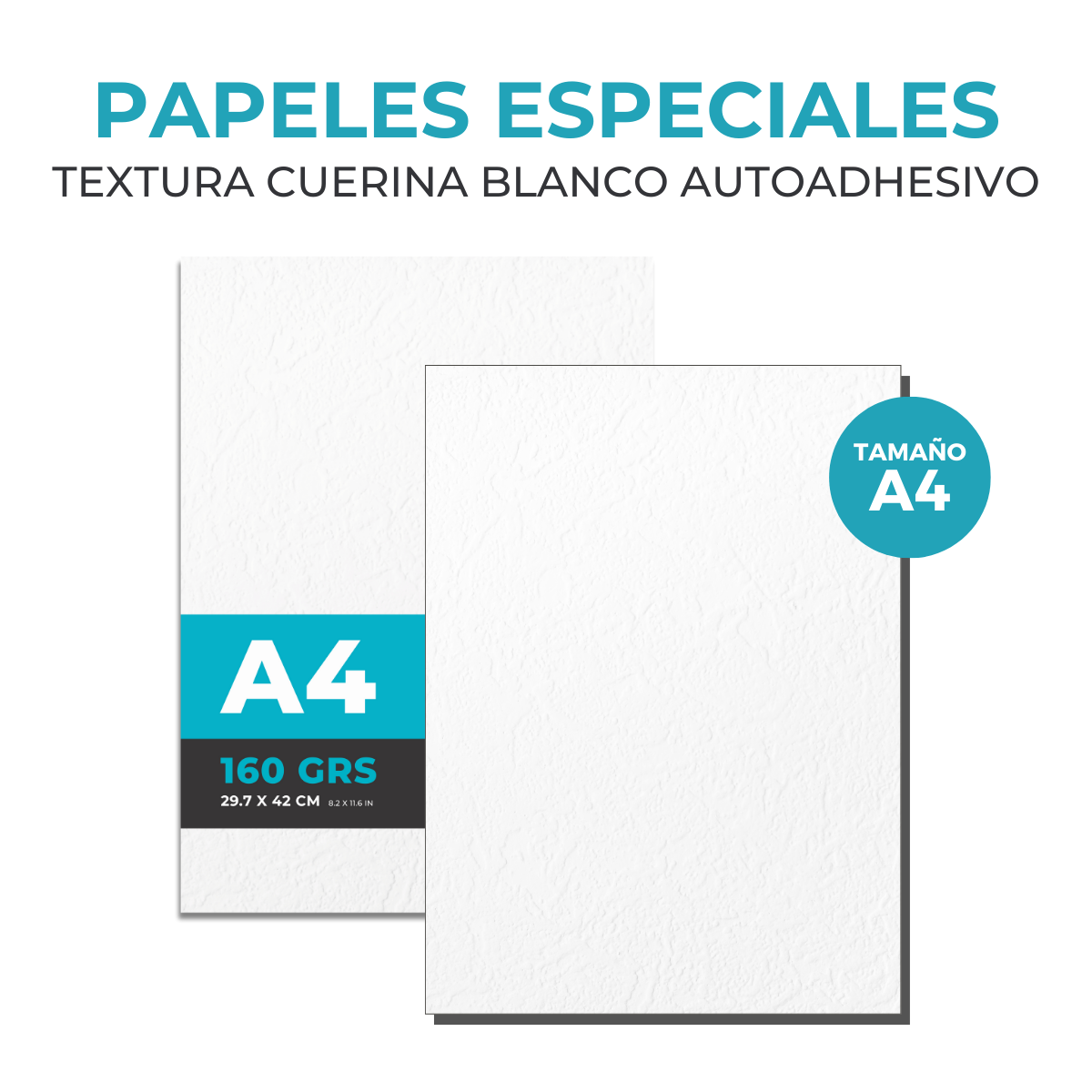 Papel Autoadhesivo Blanco Tipo Cuerina A4 160grs Resma de 20 hojas - Imagen 3