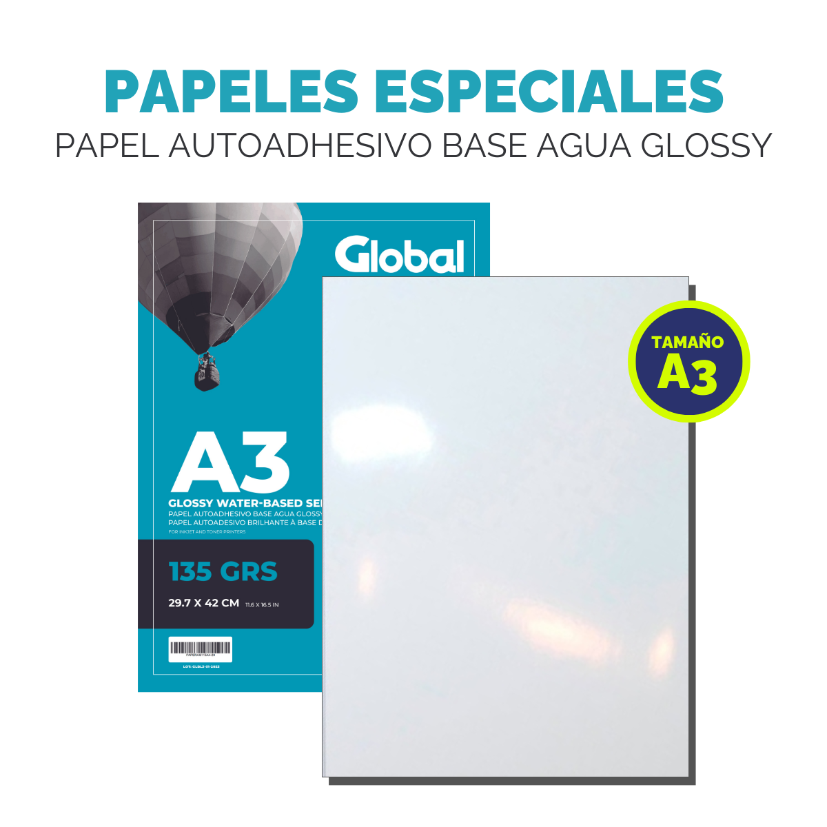 Papel Autoadhesivo A3 Glossy 135 gr - Resma de 20 hojas - Imagen 2