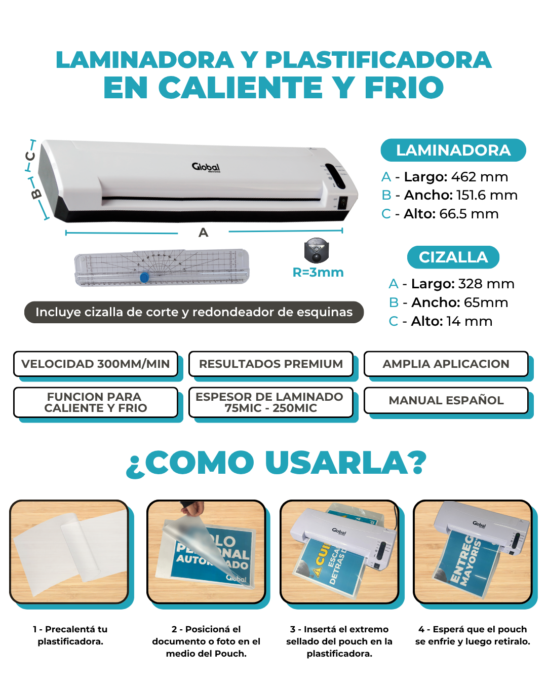 Laminadora 330mm + Cizalla + Redondeador Incluye Repuesto Tubo Quartz De Regalo - Imagen 3