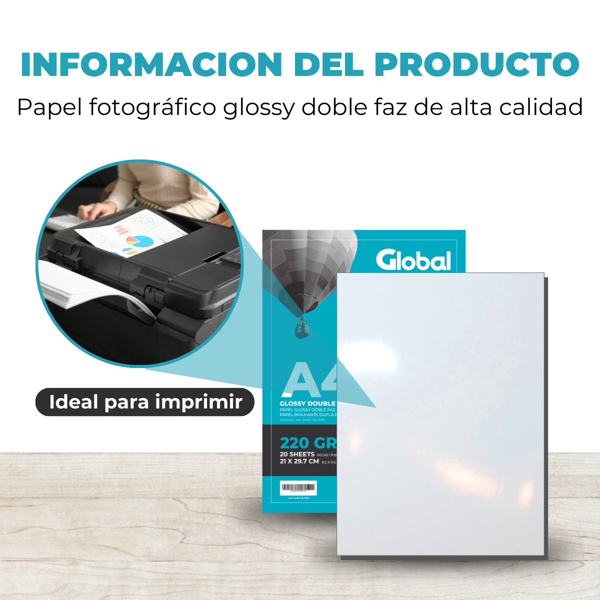 Papel Glossy A4 Doble Faz de 220 Grs - Resma de 20 hojas - Imagen 4