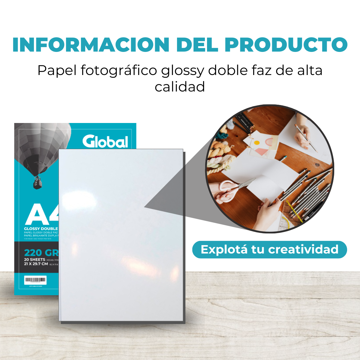 Papel Glossy A4 Doble Faz de 220 Grs - Resma de 20 hojas - Imagen 5