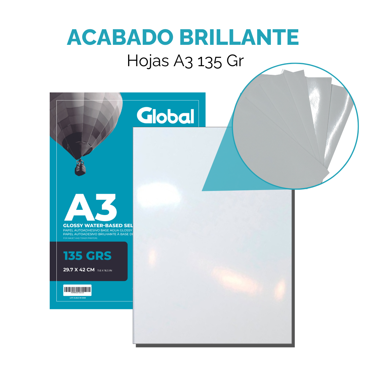 Papel Autoadhesivo A3 Glossy 135 gr - Resma de 20 hojas - Imagen 4