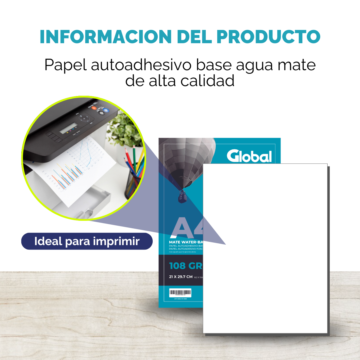 Papel Autoadhesivo A4 Mate de 108 Grs - Resma de 20 hojas - Imagen 6