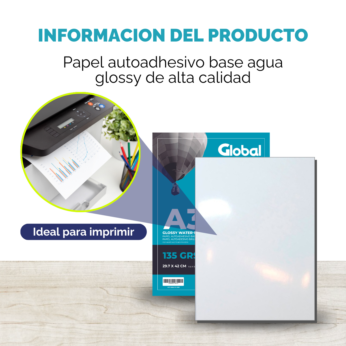 Papel Autoadhesivo A3 Glossy 135 gr - Resma de 20 hojas - Imagen 5