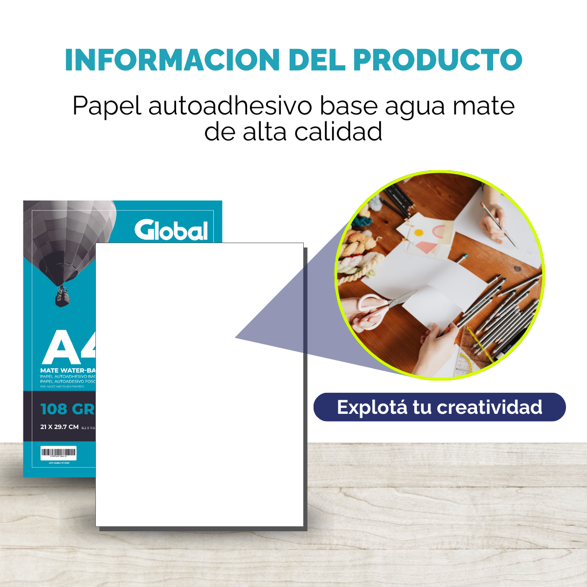Papel Autoadhesivo A4 Mate de 108 Grs - Resma de 20 hojas - Imagen 7