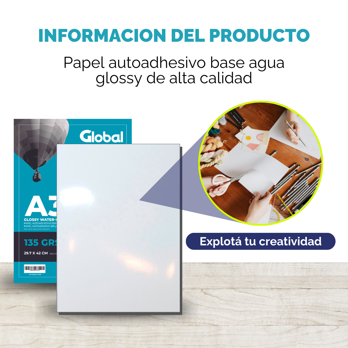 Papel Autoadhesivo A3 Glossy 135 gr - Resma de 20 hojas - Imagen 6