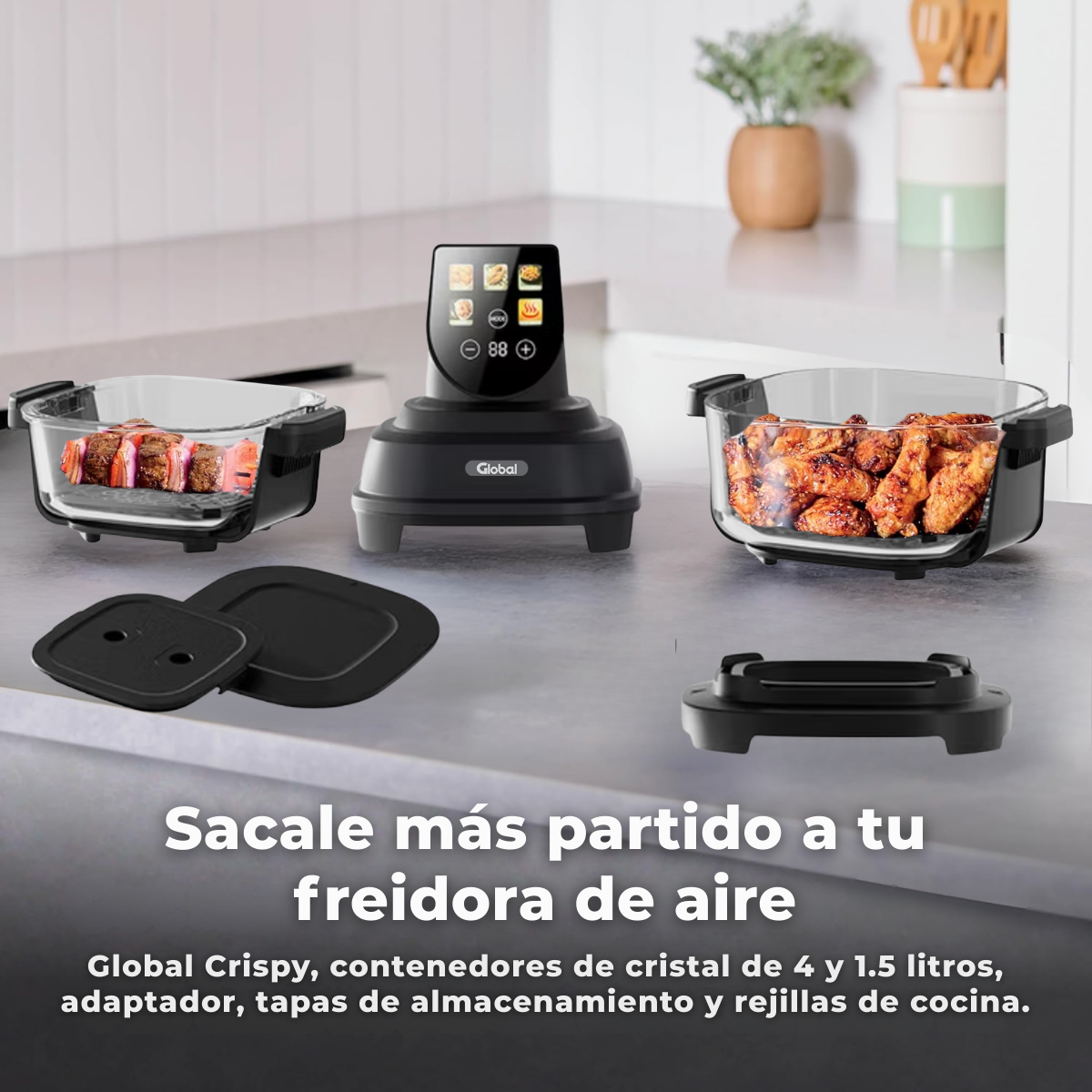 Airfryer Crispi Display Color Programable 4L + 1,5L Vidrio Templado 1500W - Imagen 2