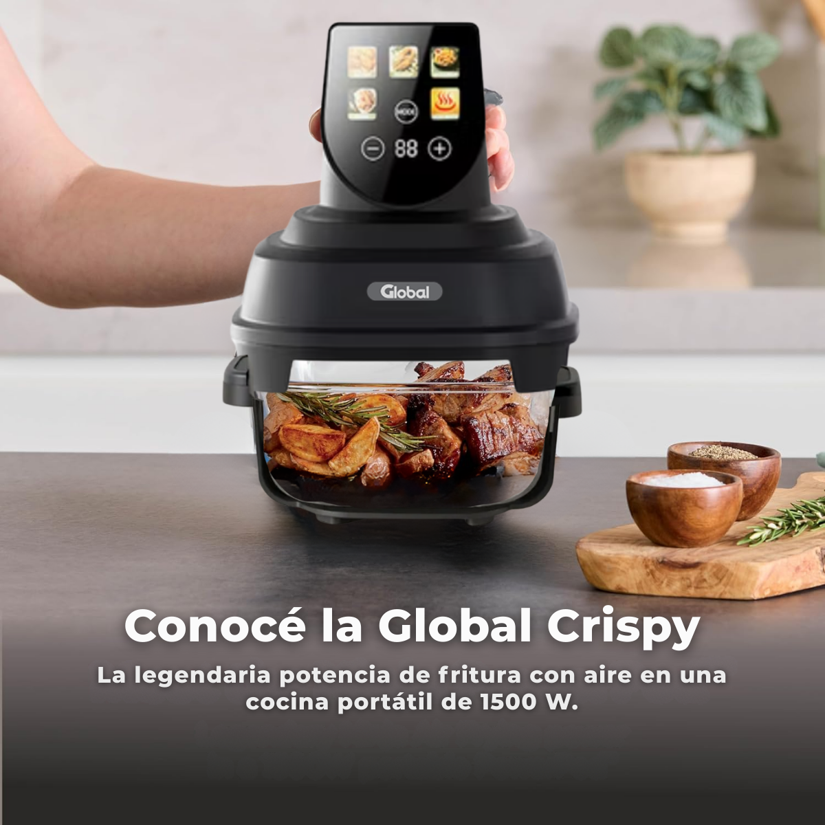 Airfryer Crispi Display Color Programable 4L + 1,5L Vidrio Templado 1500W - Imagen 3
