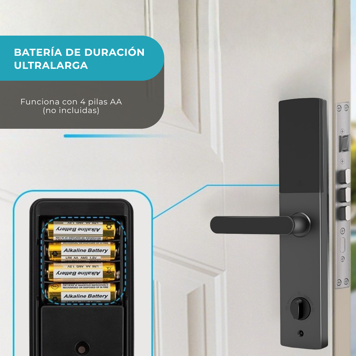 Cerradura Inteligente Electronica con Apertura por App Tuya / Wifi / Clave / Tarjeta / Huella y Llave con Cerrojo 6068 Acepta +300 Usuarios Apto Puertas 5cm Espesor (4 Baterias AA No Incluidas) - Imagen 4