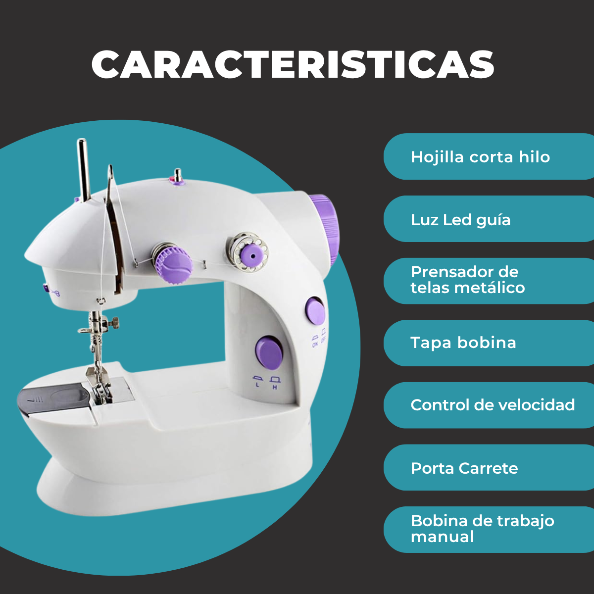 Máquina de Coser SEW-12ST con Pedal, Luz y Retroceso 110V/220V 1200mA - Imagen 4
