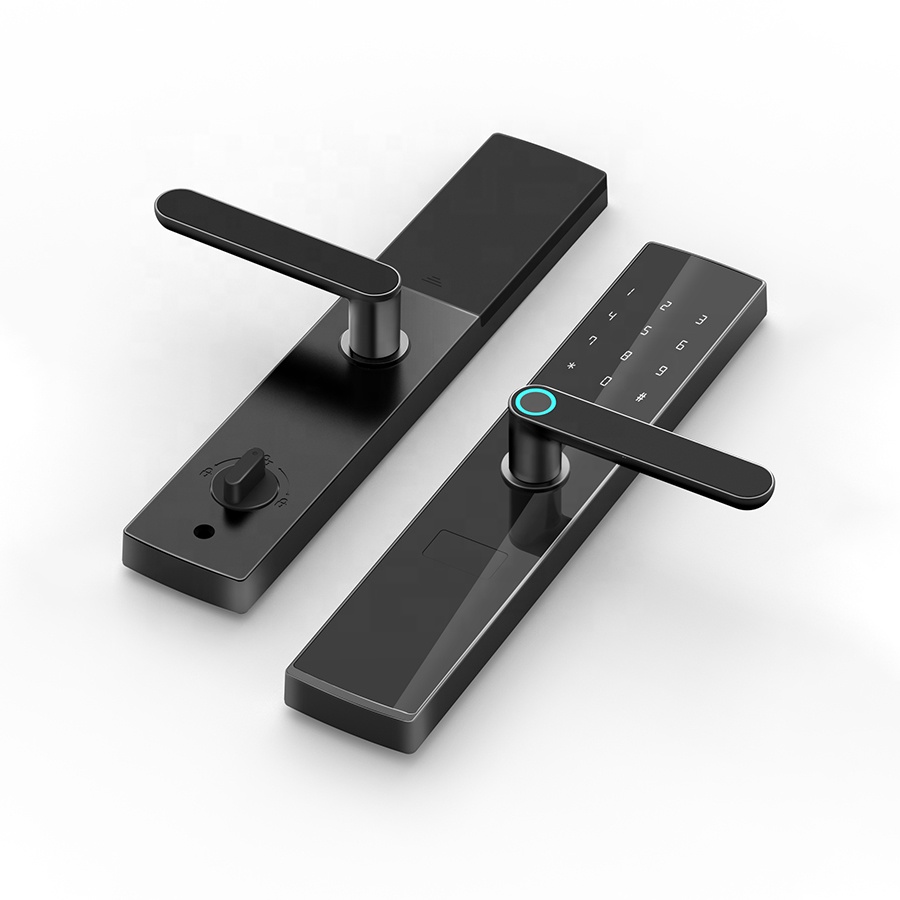 Cerradura Inteligente Electronica con Apertura por App Tuya / Wifi / Clave / Tarjeta / Huella y Llave con Cerrojo 6068 Acepta +300 Usuarios Apto Puertas 5cm Espesor (4 Baterias AA No Incluidas)