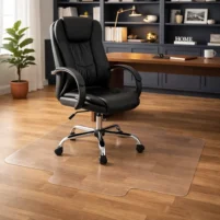 Kit Oficina: Sillón Ejecutivo Eco Cuero Negro TF201 + Alfombra Protectora para Habitación ó Oficina de Pvc - Color Transparente 90x120cm