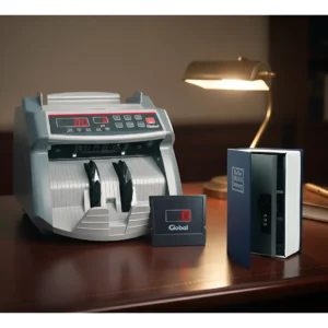 Kit Oficina Contadora de Billetes con Carga Superior y Doble Visor LED con Detección UV + Caja Fuerte Libro