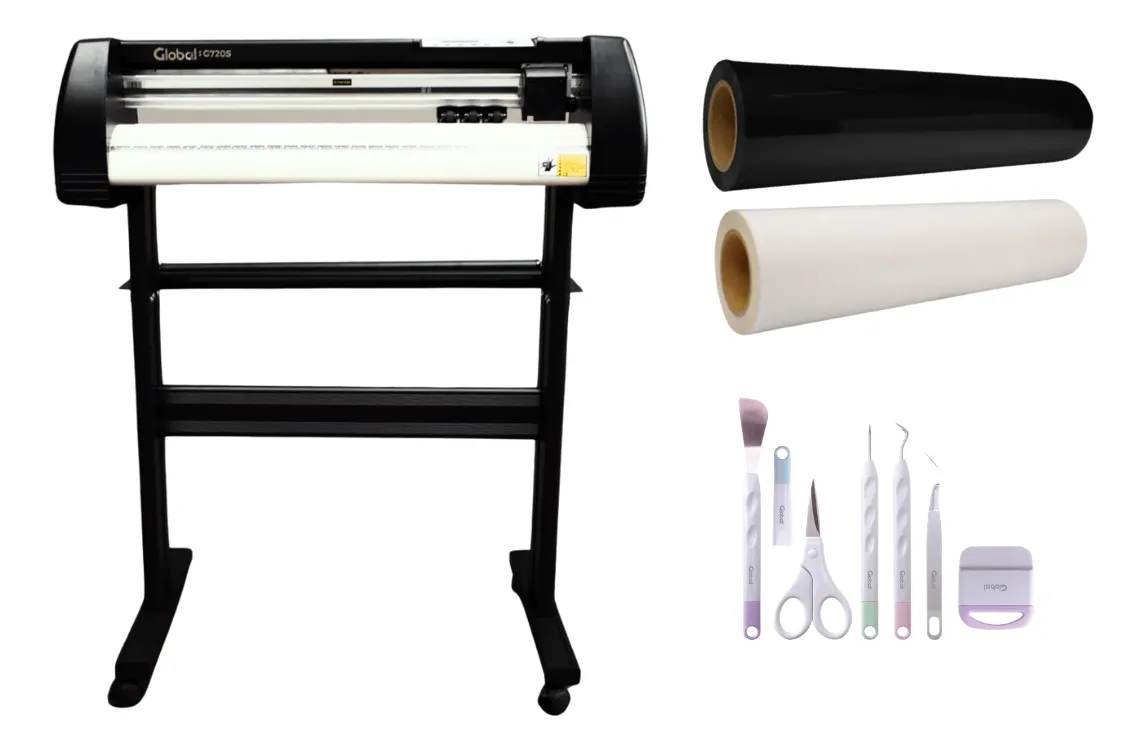 Combo Plotter de Corte Semiautomatico G720S + 2 Vinilos 1mx50cm Blanco y Negro + Set de Herramientas para Manualidades