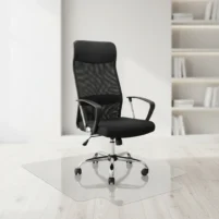 Kit Oficina: Silla Ergonómica Eco Cuero Negro Mesh TF102 + Alfombra Protectora para Habitación ó Oficina de Pvc - Color Transparente 90x120cm